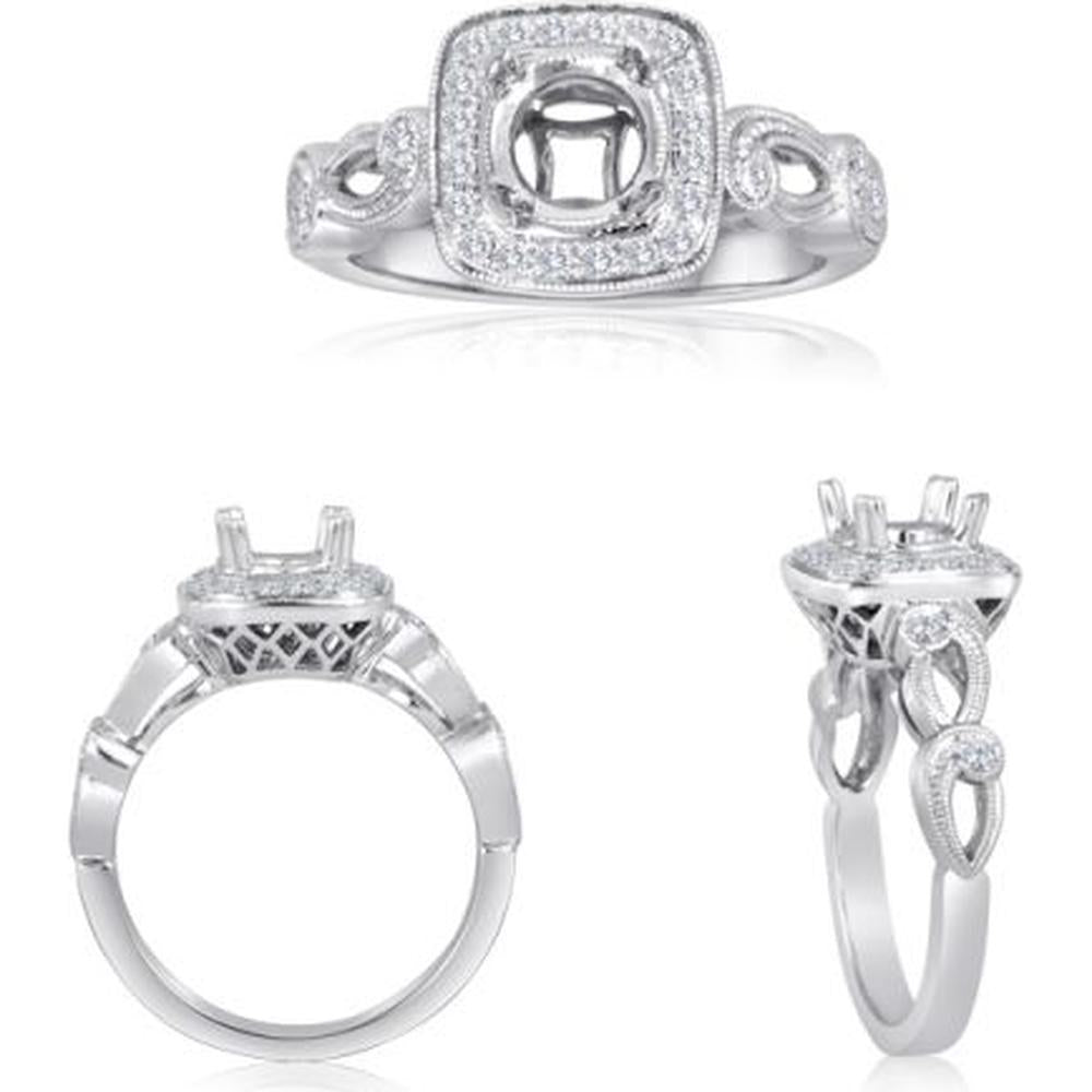 Roman & Jules - 14K White Gold Cushion Cut Halo Diamond Ring - 1.0 Carat Total Diamond Weight