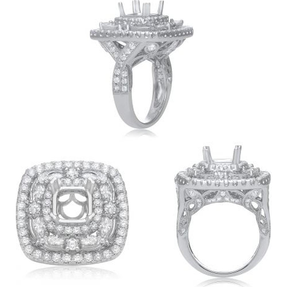 Roman & Jules - 14K White Gold Cushion Cut Halo Diamond Ring - 1.54 Carat Total Diamond Weight