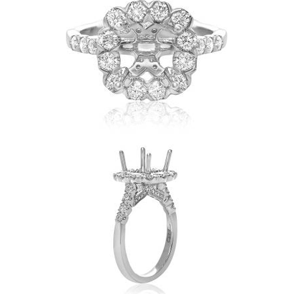 Roman & Jules - 14K White Gold Cushion Cut Halo Diamond Ring with Round Diamonds - 1.02 Carat Total Diamond Weight