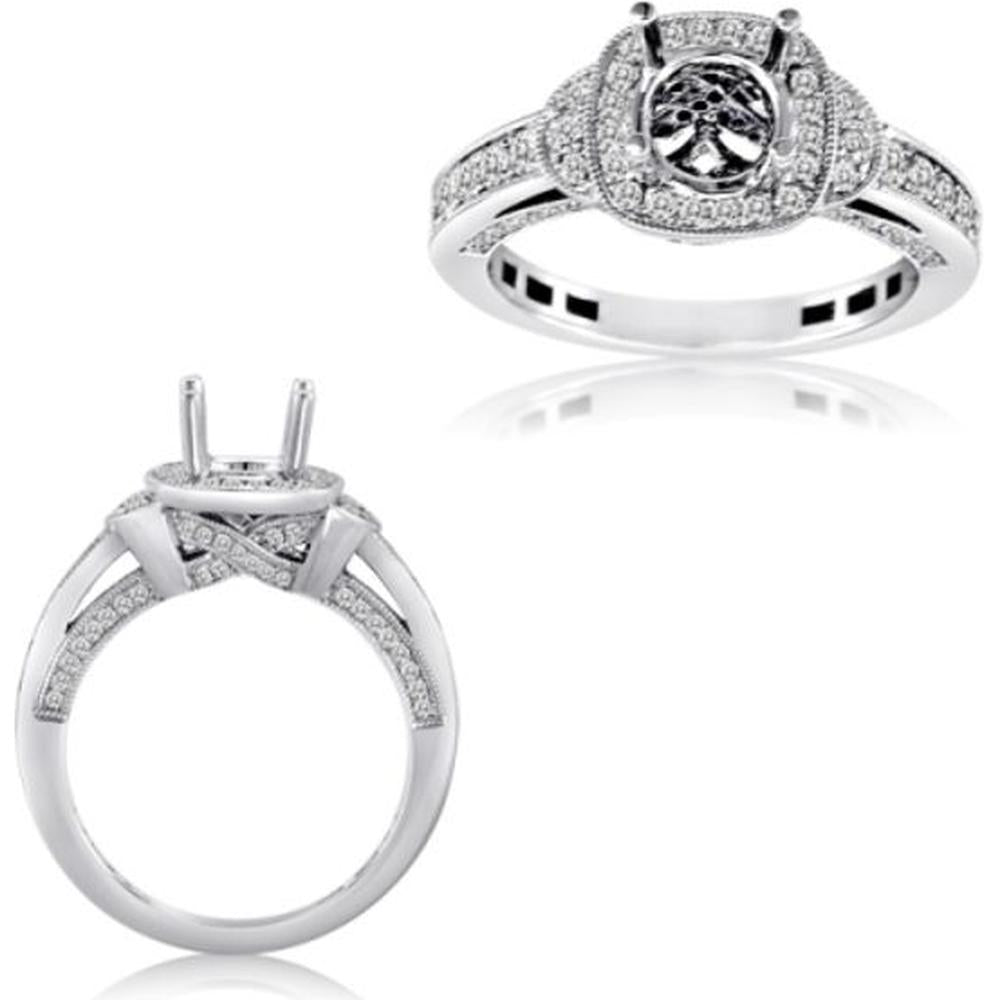 Roman & Jules - 14K White Gold Cushion Diamond Halo Engagement Ring - 0.54 Carat Total Diamond Weight