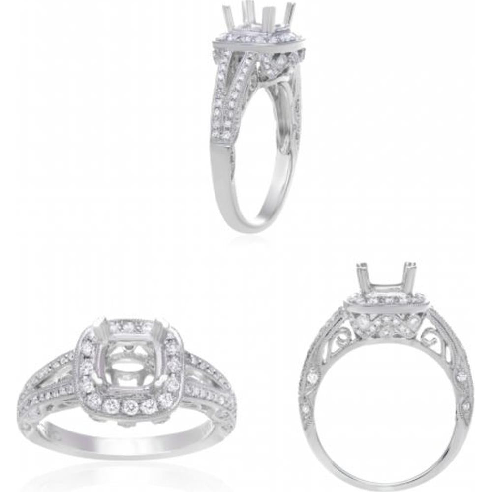 Roman & Jules - 14K White Gold Cushion Diamond Halo Ring - 0.49 Carat Total Diamond Weight