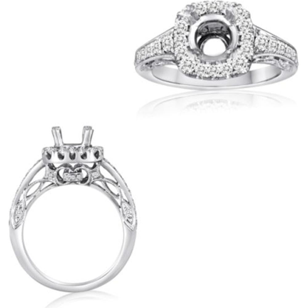 Roman & Jules - 14K White Gold Cushion Diamond Halo Ring - 0.70 Carat Total Diamond Weight