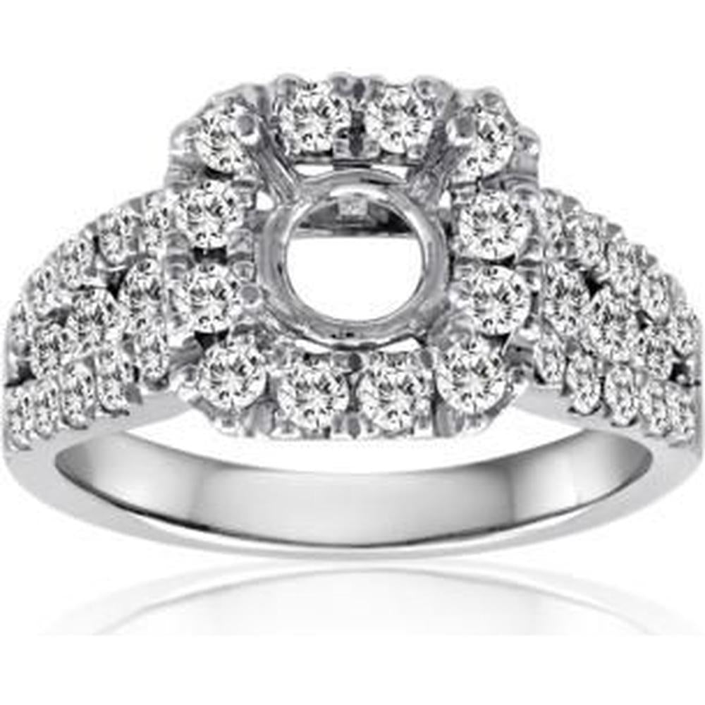 Roman & Jules - 14K White Gold Cushion Diamond Halo Ring - 1.33 Carat Total Diamond Weight