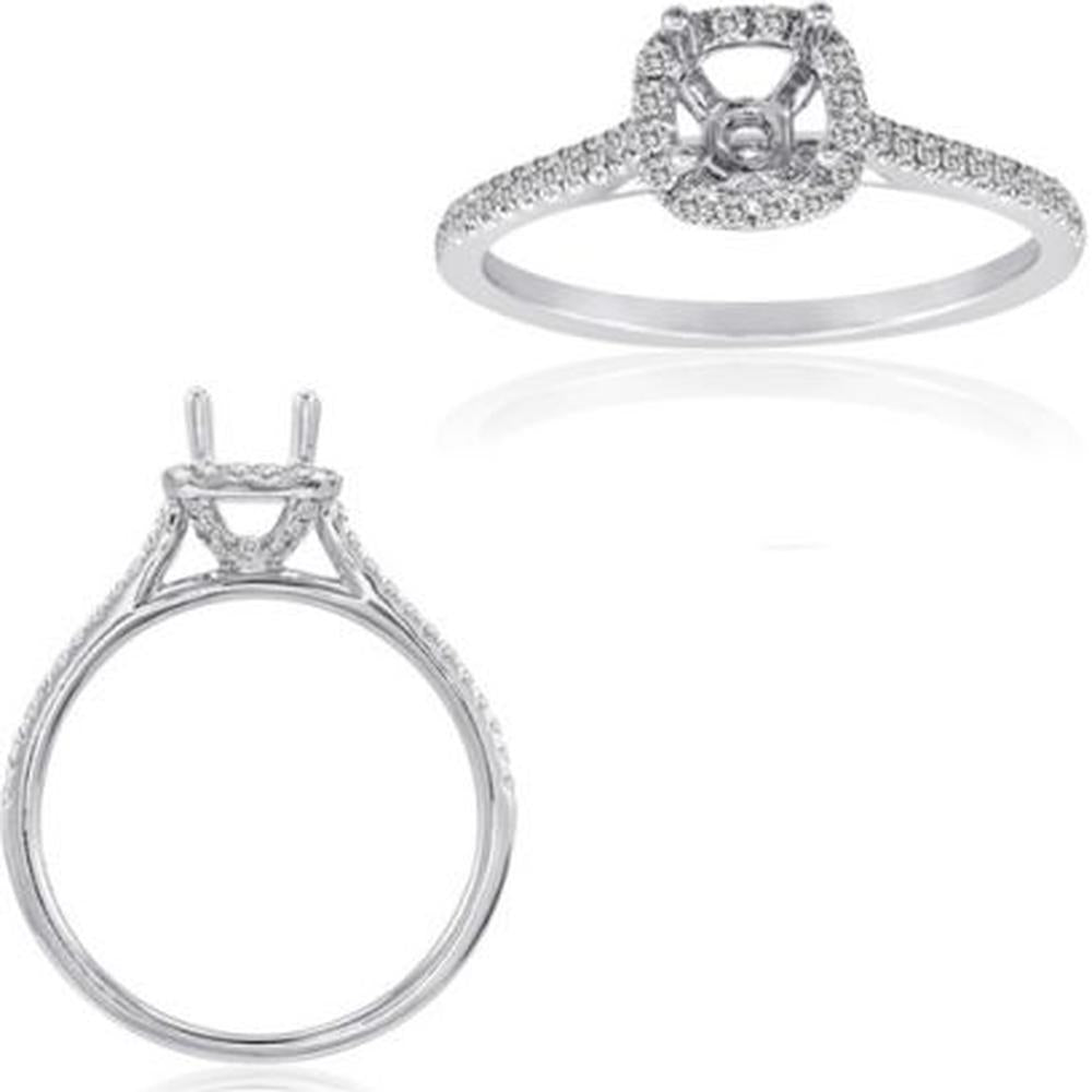 Roman & Jules - 14K White Gold Cushion Diamond Halo Ring with Round Diamonds - 0.26 Carat Total Diamond Weight