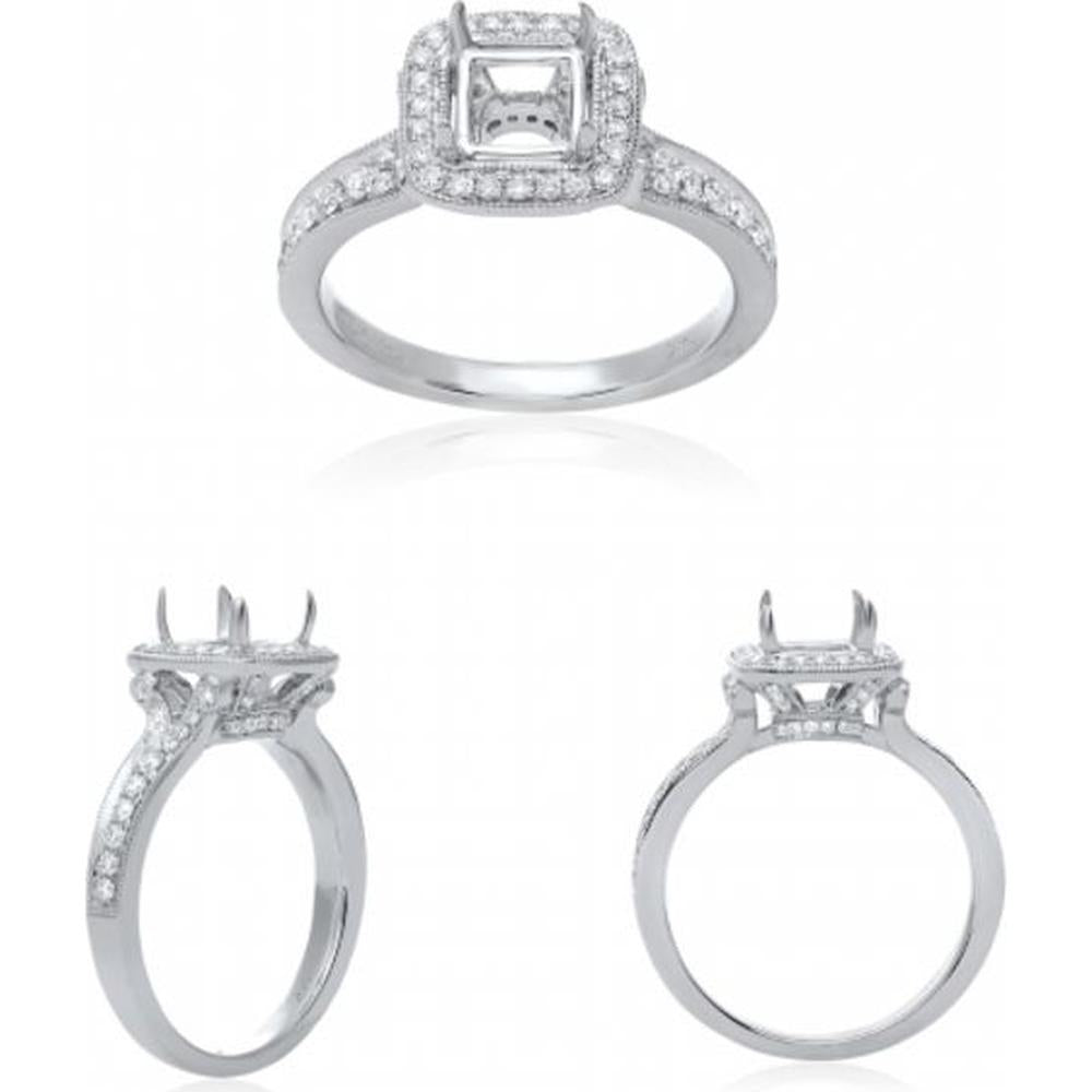 Roman & Jules - 14K White Gold Cushion Diamond Halo Ring with Split Shank - 0.40 Carat Total Diamond Weight