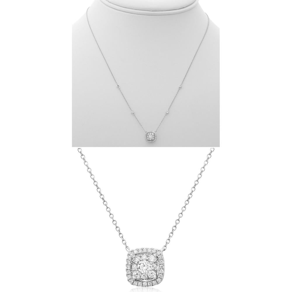Roman & Jules - 14K White Gold Cushion Diamond Pendant Necklace with Halo - 0.31 Carat Total Diamond Weight