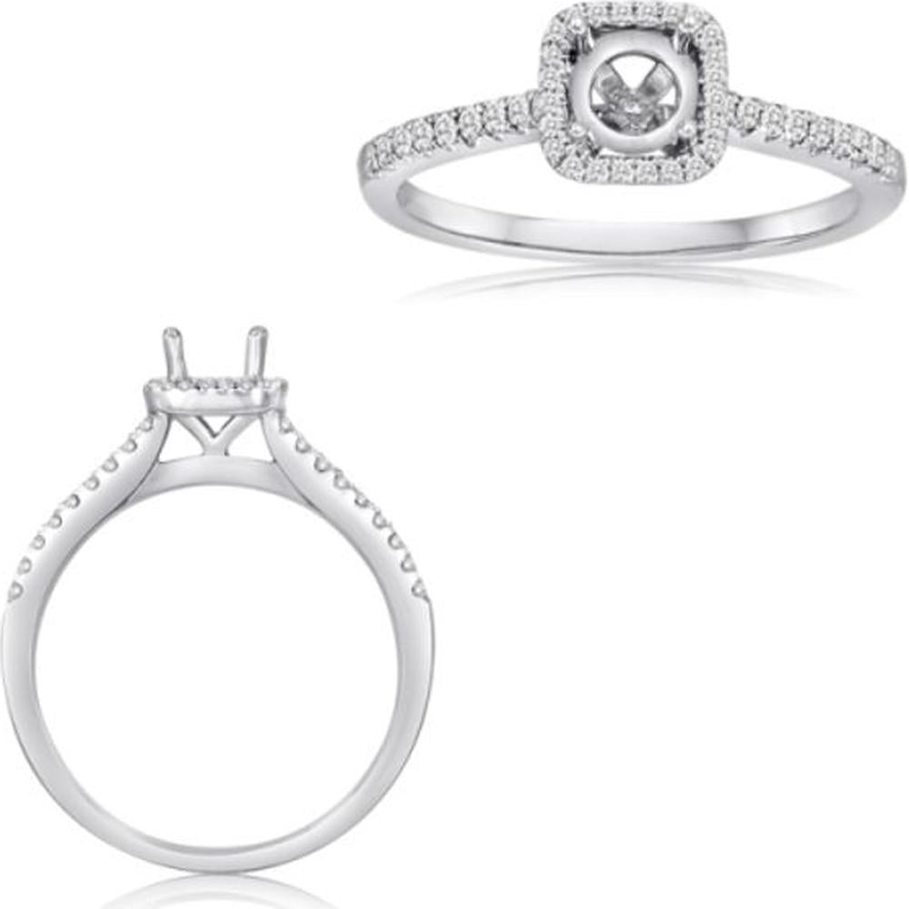 Roman & Jules - 14K White Gold Cushion Diamond Ring with Halo - 0.17 Carat Total Diamond Weight