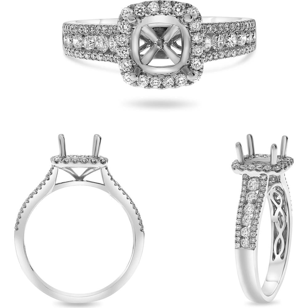 Roman & Jules - 14K White Gold Cushion Diamond Ring with Halo - 0.61 Carat Total Diamond Weight