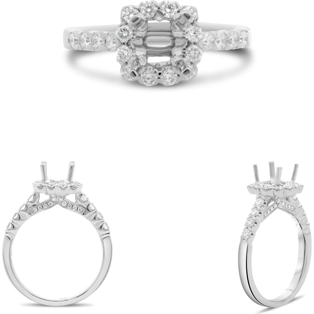 Roman & Jules - 14K White Gold Cushion Diamond Ring with Halo - 0.66 Carat Total Diamond Weight