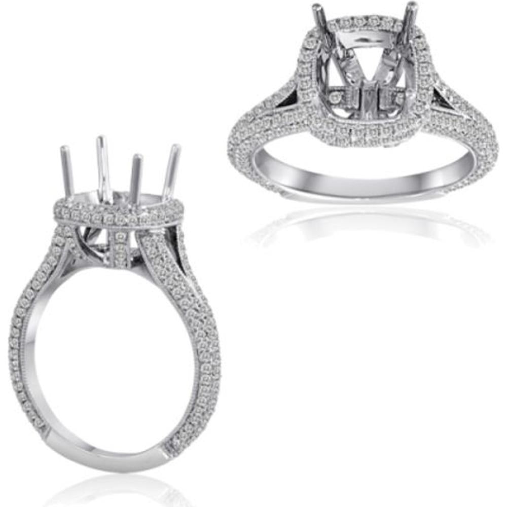 Roman & Jules - 14K White Gold Cushion Diamond Ring with Halo - 0.91 Carat Total Diamond Weight