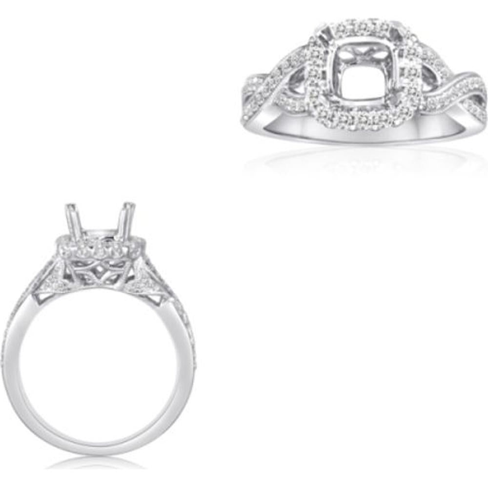 Roman & Jules - 14K White Gold Cushion Diamond Ring with Halo and Twist Shank - 0.42 Carat Total Diamond Weight
