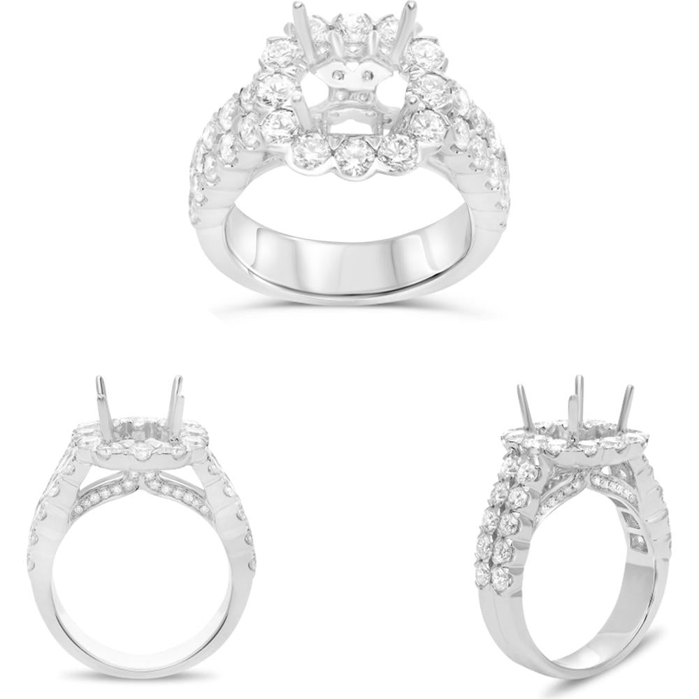 Roman & Jules - 14K White Gold Cushion Diamond Ring with Halo of Round Diamonds - 1.20 Carat Total Diamond Weight
