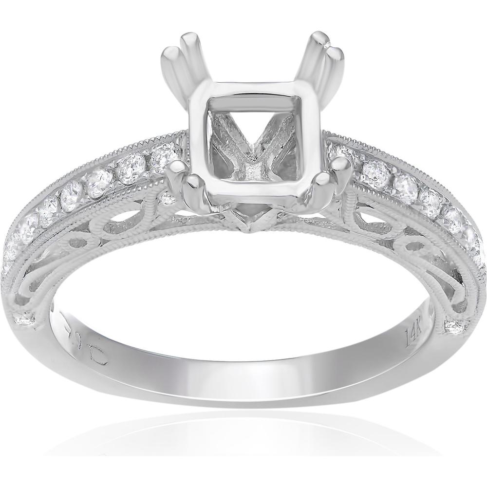Roman & Jules - 14K White Gold Cushion Diamond Ring with Milgrain Detail - 0.31 Carat Total Diamond Weight