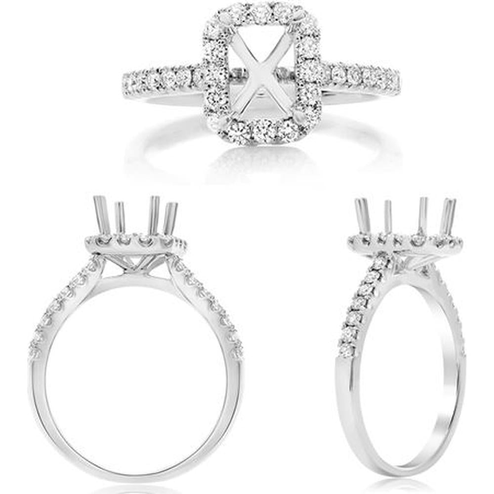 Roman & Jules - 14K White Gold Cushion Halo Diamond Ring with 0.45 Carat Round Diamond