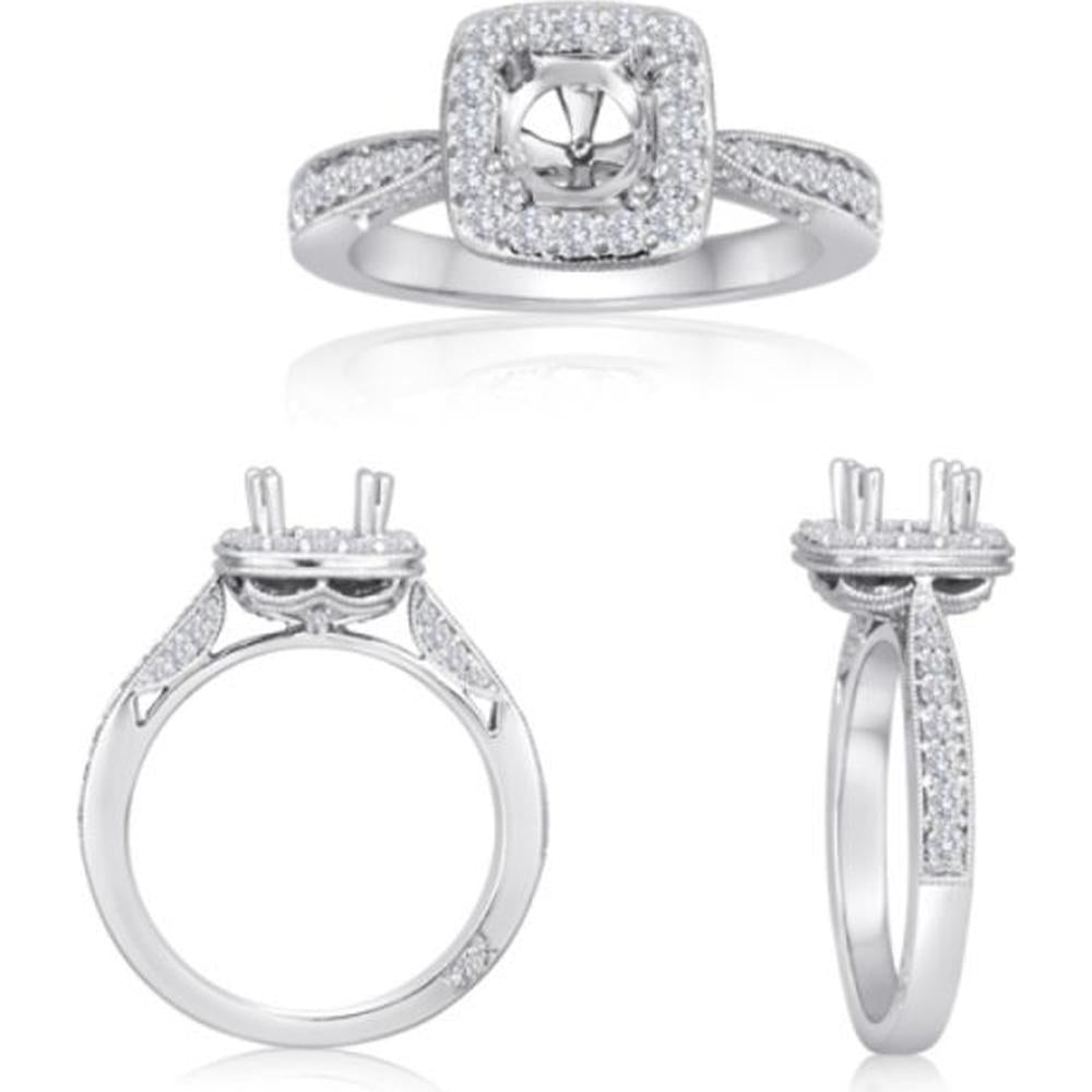 Roman & Jules - 14K White Gold Cushion Halo Diamond Ring with 0.54 Carat Round Center Diamond
