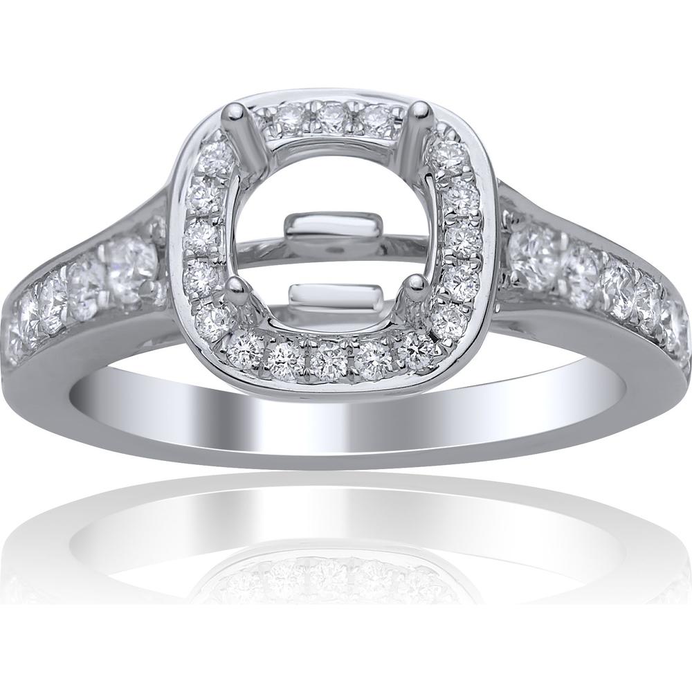 Roman & Jules - 14K White Gold Cushion Halo Diamond Ring with Round Diamonds - 0.50 Carat Total Diamond Weight