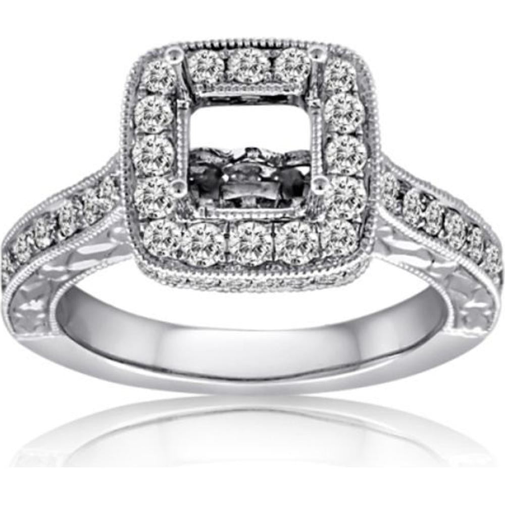 Roman & Jules - 14K White Gold Cushion Halo Ring with 0.69 Carat Round Diamond Center Stone