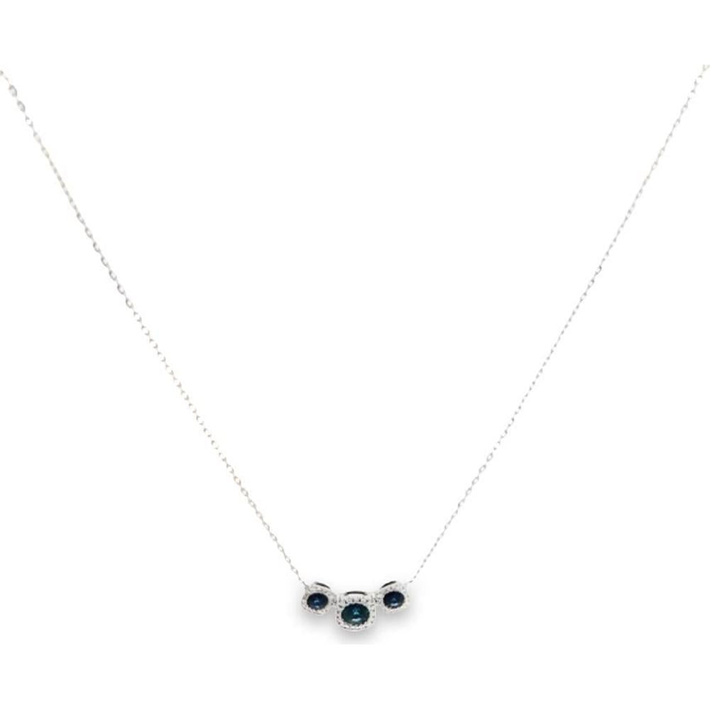 Roman & Jules - 14K White Gold Cushion Sapphire Necklace with Round Diamond Halo - 0.57 Carat Total Diamond Weight