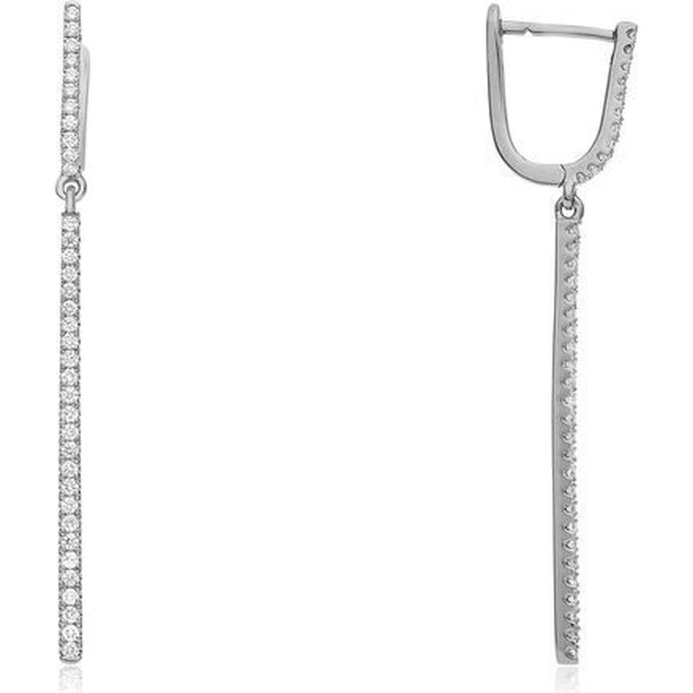 Roman & Jules - 14K White Gold Dangle Earrings with Round Diamonds - 0.92 Carat Total Diamond Weight
