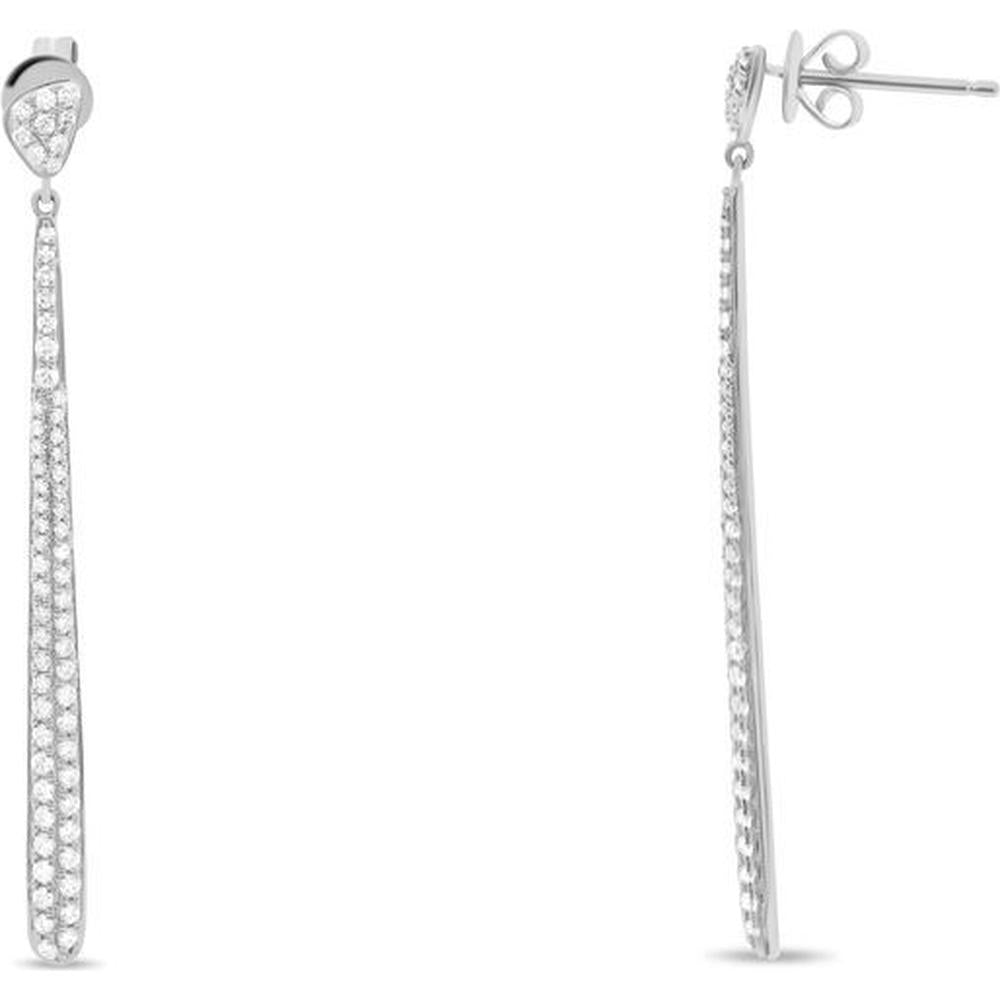 Roman & Jules - 14K White Gold Dangle Earrings with Round Diamonds in Pave Setting - 0.87 Carat Total Diamond Weight