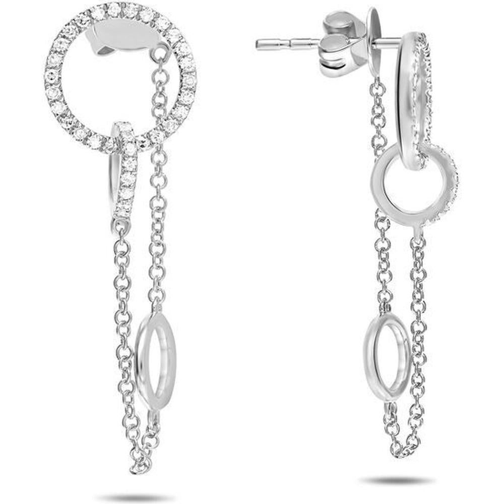 Roman & Jules - 14K White Gold Dangling Circle Earrings with Round Diamonds - 0.23 Carat Total Diamond Weight