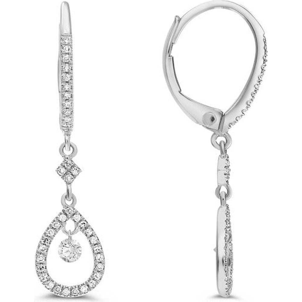 Roman & Jules - 14K White Gold Dangling Teardrop Earrings with Round Diamonds - 0.58 Carat Total Diamond Weight