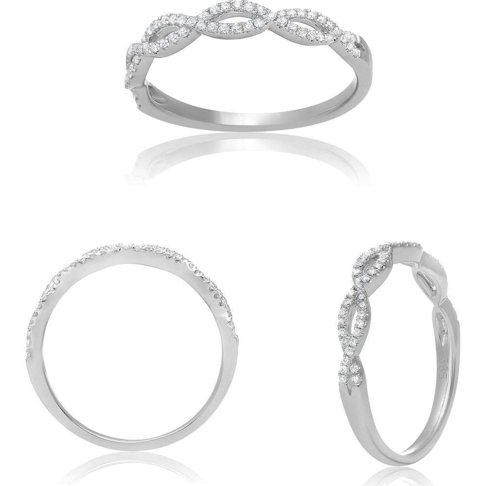 Roman & Jules - 14K White Gold Diamond Band with Micropavé Round Diamonds - 0.18 Carat Total Diamond Weight