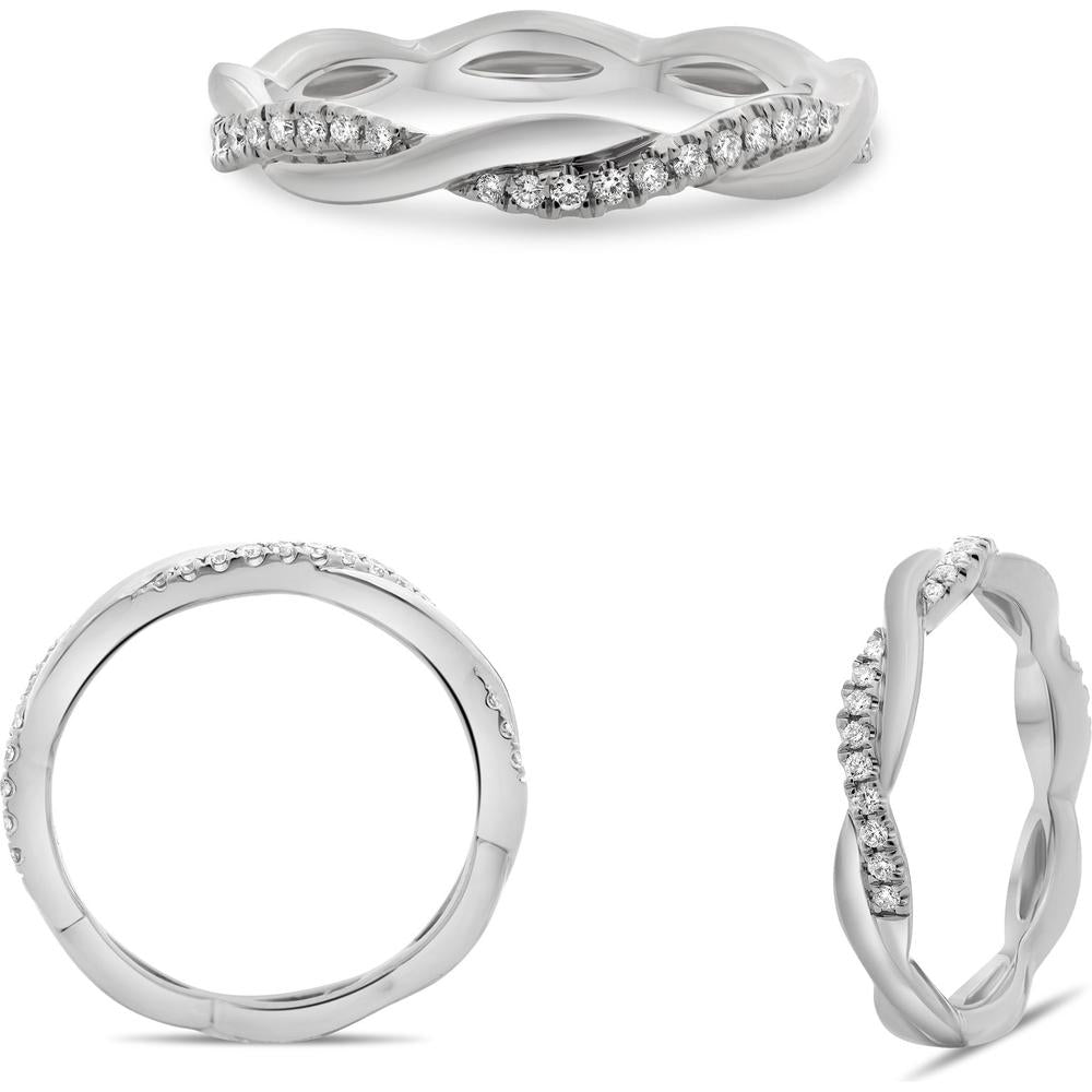 Roman & Jules - 14K White Gold Diamond Band with Micropavé Setting - 0.11 Carat Total Diamond Weight