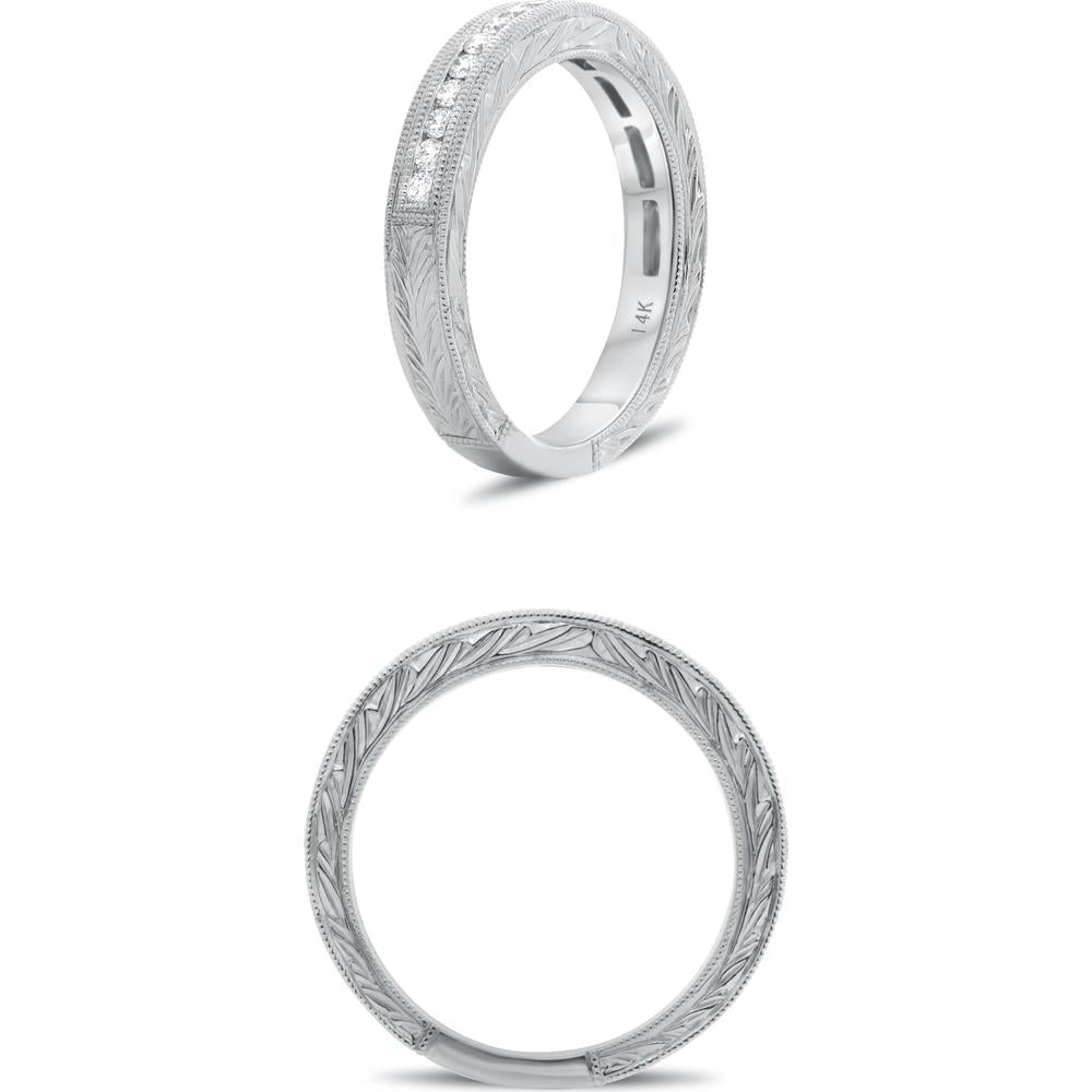 Roman & Jules - 14K White Gold Diamond Band with Milgrain Detail and Channel Set Round Diamonds - 0.31 Carat Total Diamond Weight