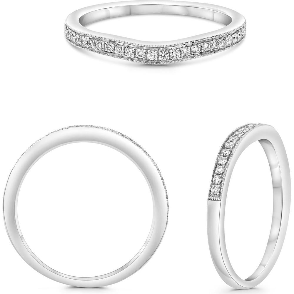 Roman & Jules - 14K White Gold Diamond Band with Pave Set Round Diamonds - 0.15 Carat Total Diamond Weight