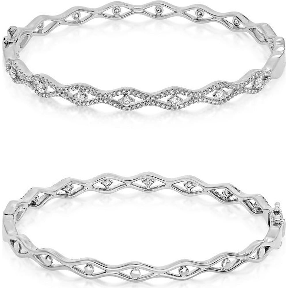 Roman & Jules - 14K White Gold Diamond Bangle with 0.77 Carat Round Diamonds