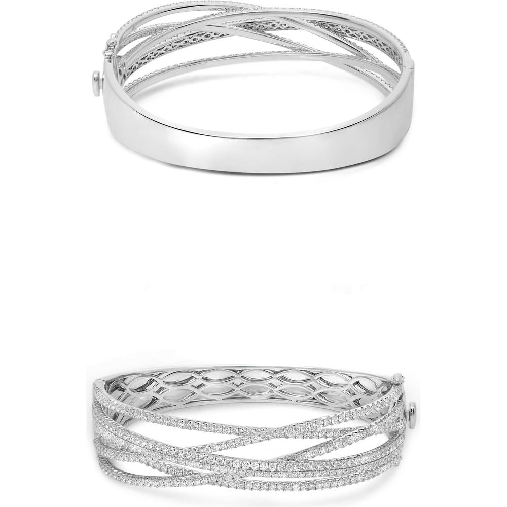 Roman & Jules - 14K White Gold Diamond Bangle with Pave Set Round Diamonds - 4.23 Carat Total Diamond Weight