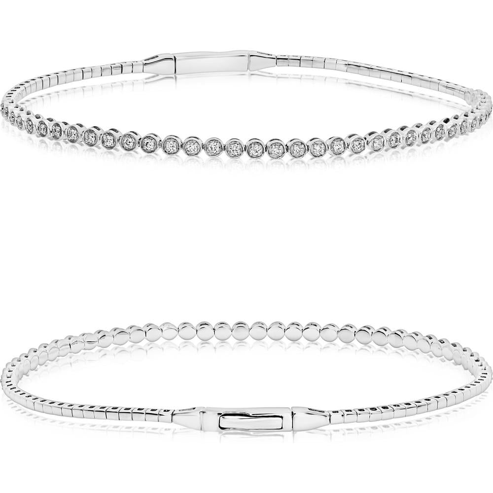 Roman & Jules - 14K White Gold Diamond Bangle with Prong Set Round Diamonds - 0.30 Carat Total Diamond Weight