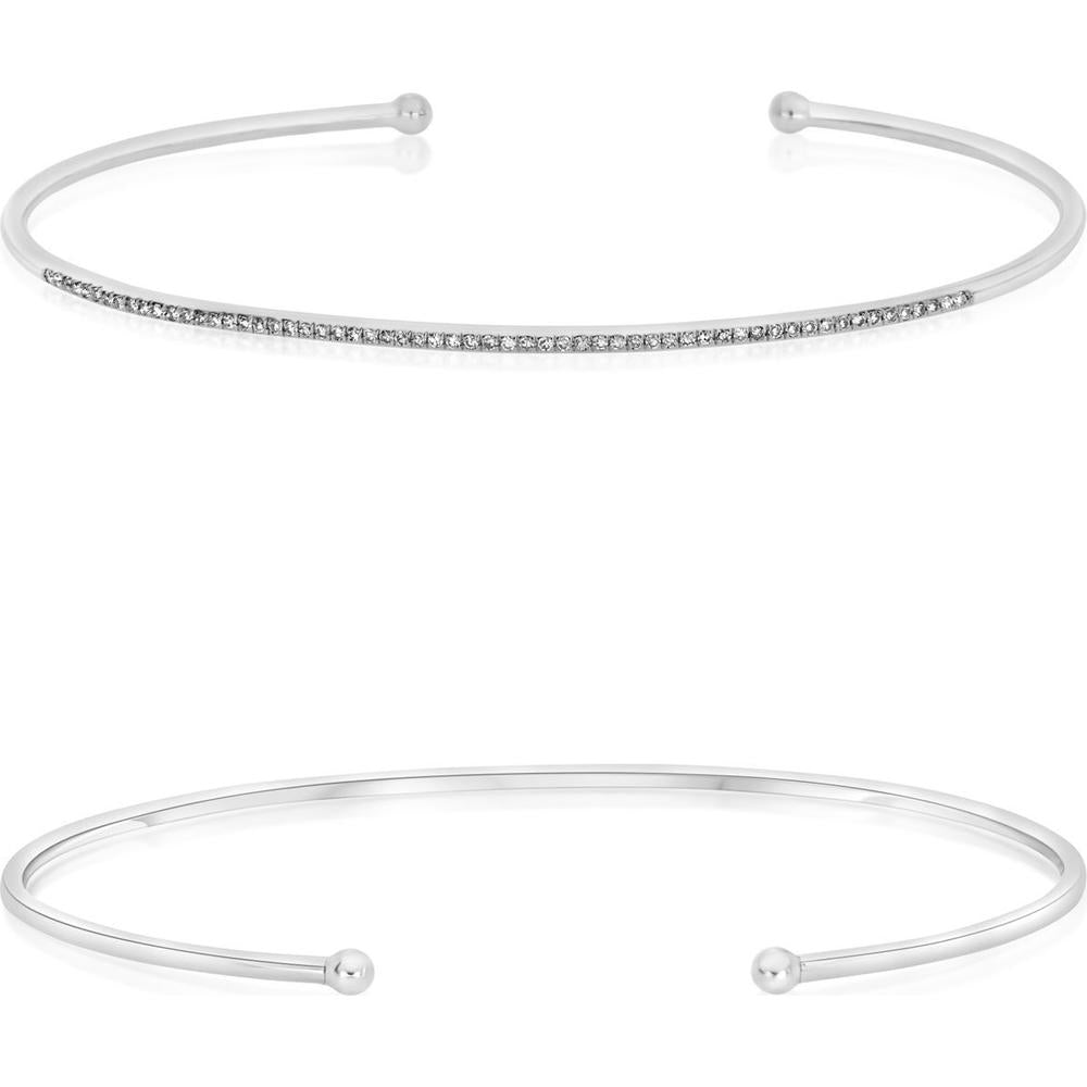 Roman & Jules - 14K White Gold Diamond Bangle with Round Diamonds - 0.16 Carat Total Diamond Weight