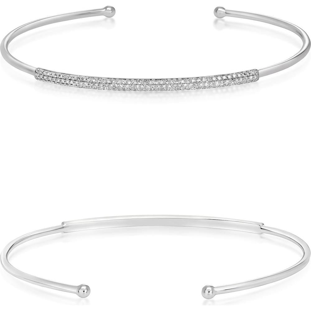 Roman & Jules - 14K White Gold Diamond Bangle with Round Diamonds - 0.29 Carat Total Diamond Weight