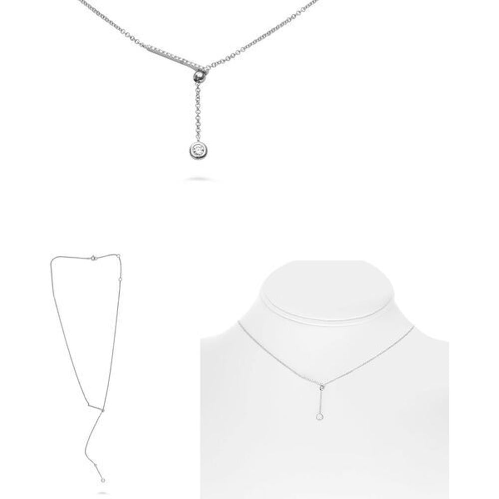 Roman & Jules - 14K White Gold Diamond Bar Lariat Necklace with Round Diamonds - 0.12 Carat Total Diamond Weight