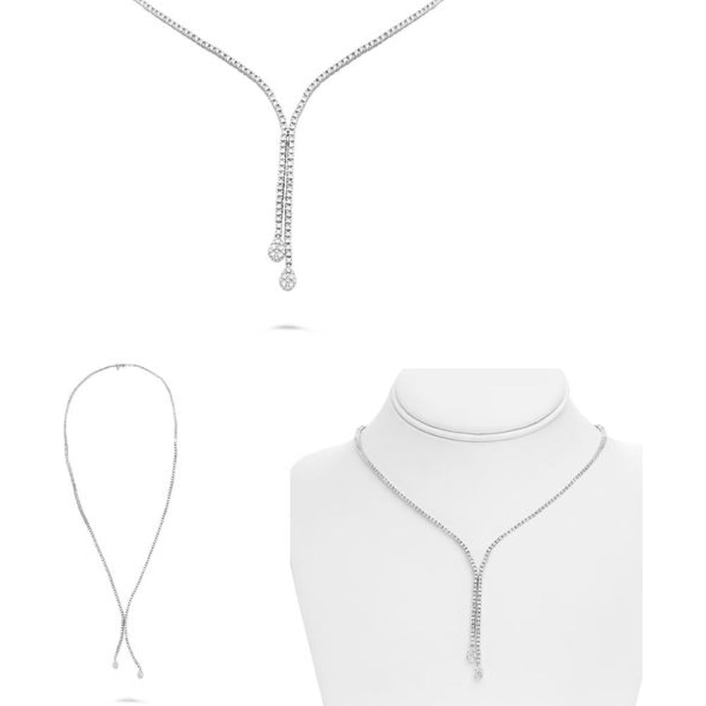 Roman & Jules - 14K White Gold Diamond Bolo Tie with 2.81 Carat Round Diamonds in Cluster Setting