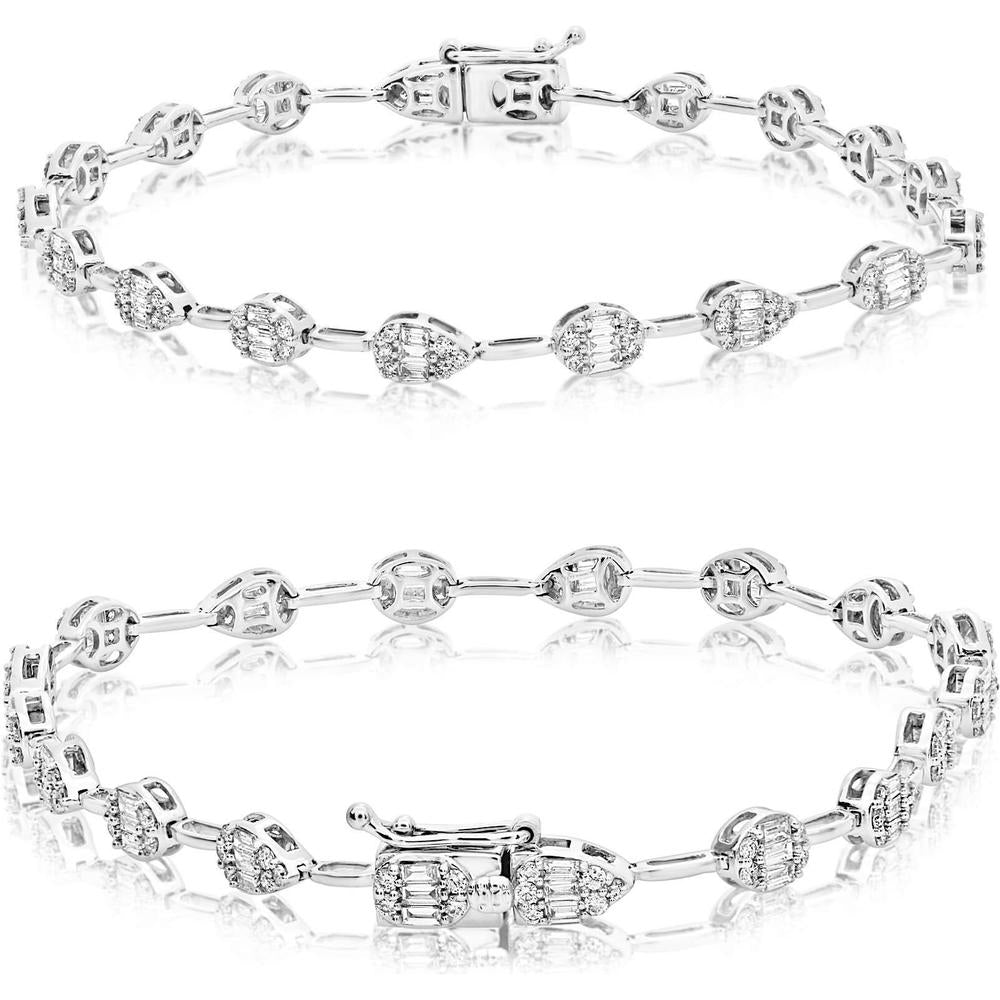 Roman & Jules - 14K White Gold Diamond Bracelet with Round and Baguette Diamonds - 1.70 Carat Total Diamond Weight