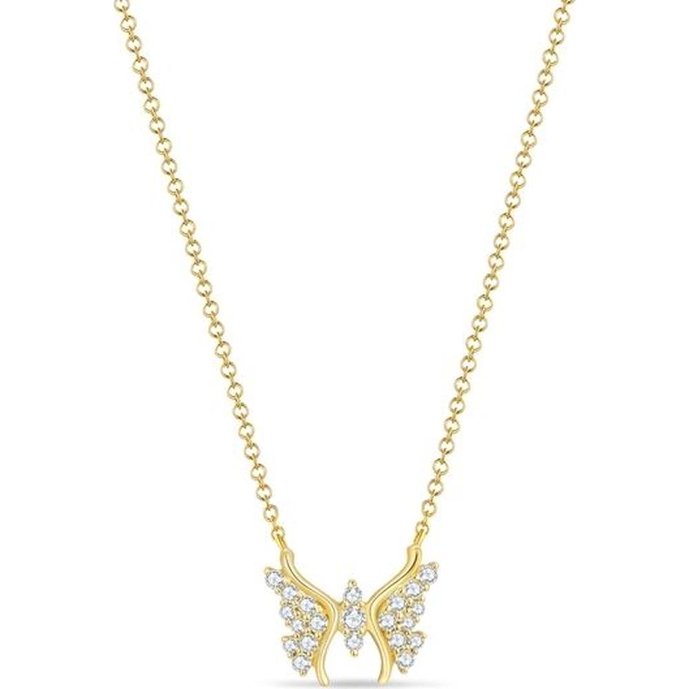 Roman & Jules - 14K White Gold Diamond Butterfly Pendant Necklace with Round Diamonds - 0.24 Carat Total Diamond Weight