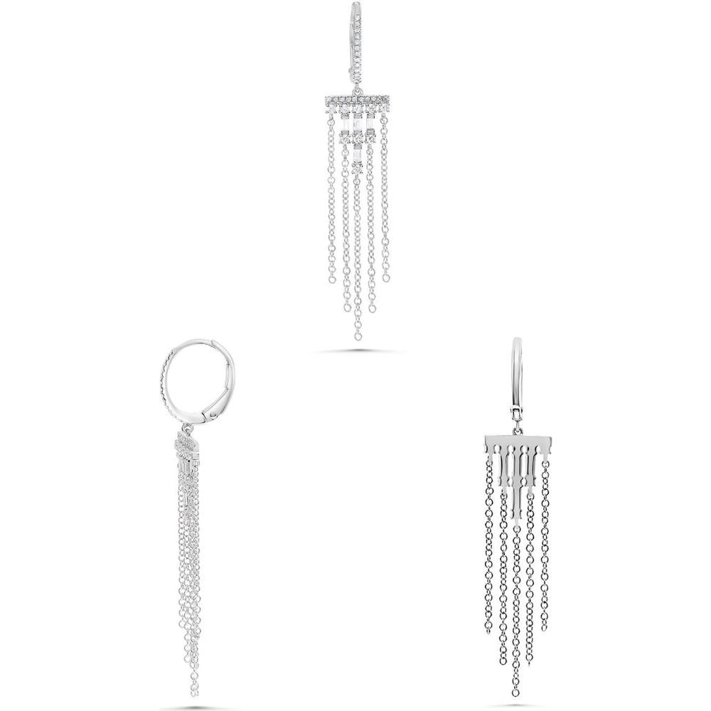 Roman & Jules - 14K White Gold Diamond Cascade Earrings with Round and Baguette Diamonds - 0.32 Carat Total Diamond Weight