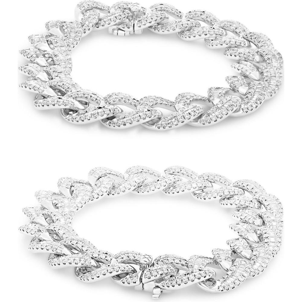 Roman & Jules - 14K White Gold Diamond Chain Bracelet with Round and Baguette Diamonds - 6.98 Carat Total Diamond Weight