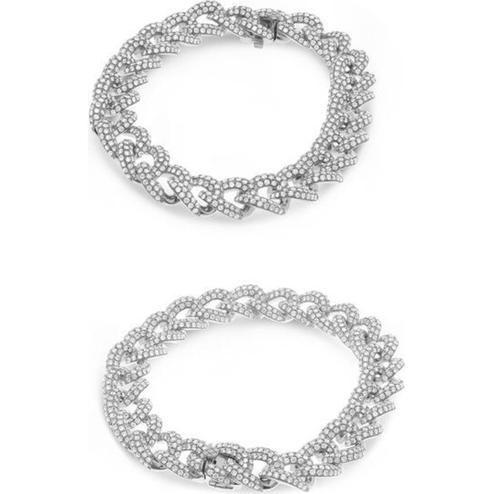 Roman & Jules - 14K White Gold Diamond Chain Link Bracelet with Pave Set Round Diamonds - 8.00 Carat Total Diamond Weight