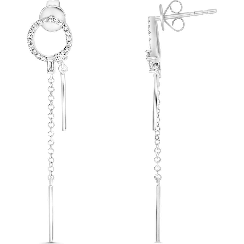 Roman & Jules - 14K White Gold Diamond Circle Chain Earrings with Round and Baguette Diamonds - 0.21 Carat Total Diamond Weight