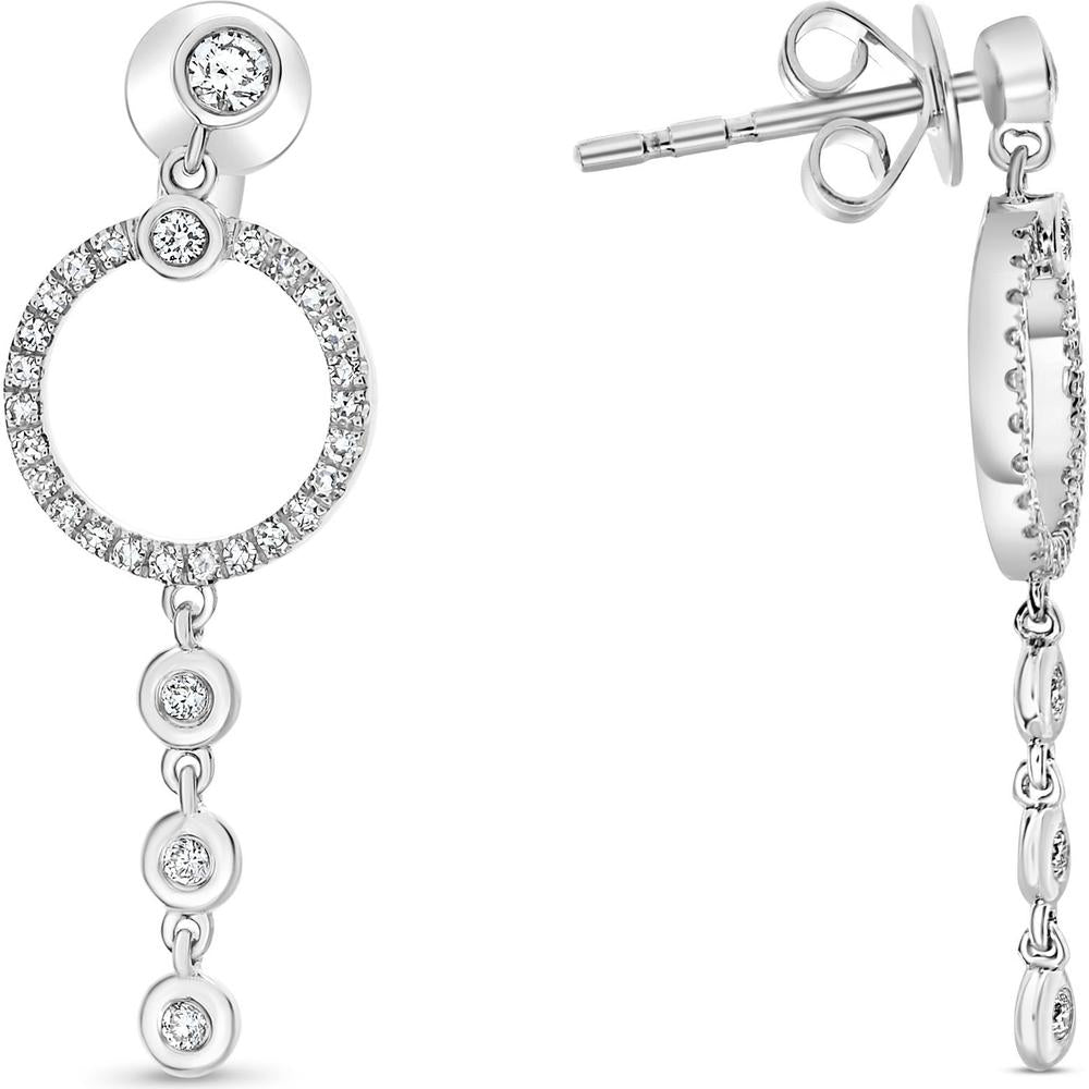 Roman & Jules - 14K White Gold Diamond Circle Drop Earrings with Round Diamonds - 0.30 Carat Total Diamond Weight