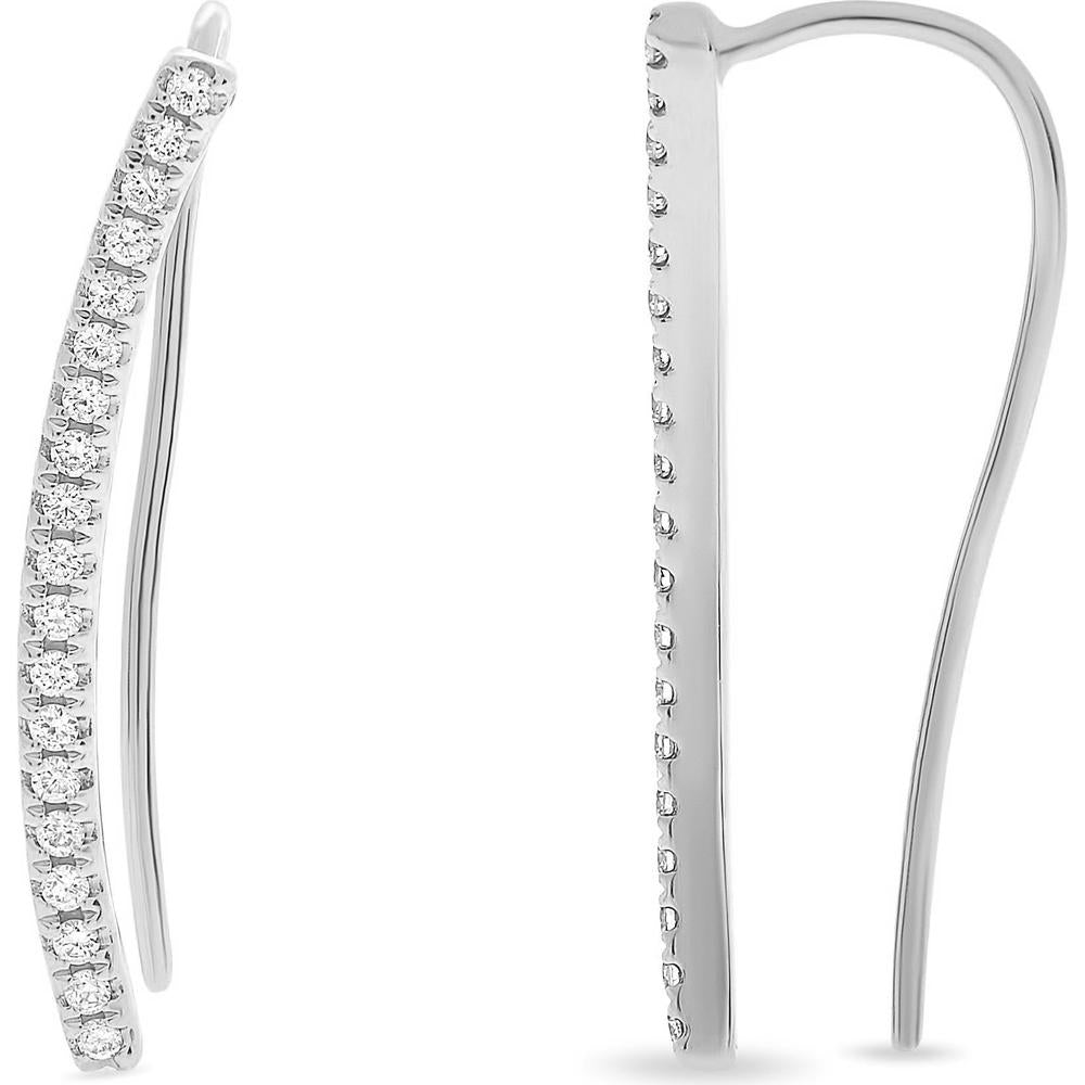 Roman & Jules - 14K White Gold Diamond Climber Earrings with Round Diamonds - 0.18 Carat Total Diamond Weight