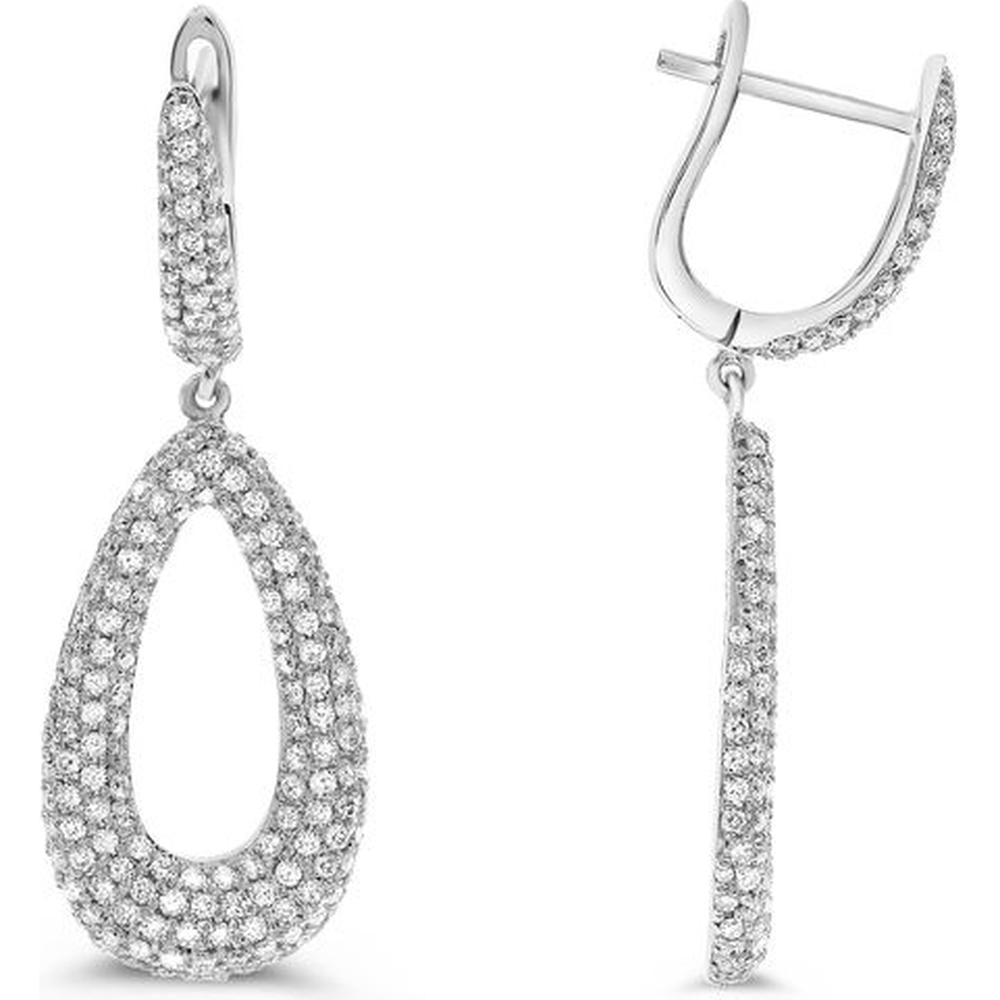 Roman & Jules - 14K White Gold Diamond Cluster Drop Earrings with Round Diamonds - 1.0 Carat Total Diamond Weight