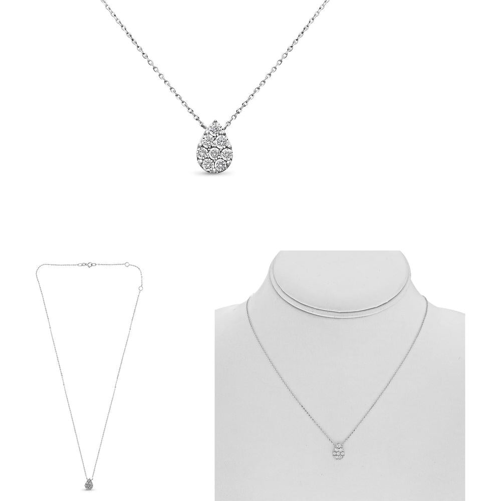 Roman & Jules - 14K White Gold Diamond Cluster Necklace with 0.15 Carat Round Diamond