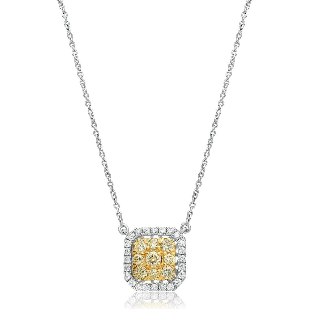 Roman & Jules - 14K White Gold Diamond Cluster Necklace with Fancy Yellow and White Round Diamonds - 0.69 Carat Total Diamond Weight
