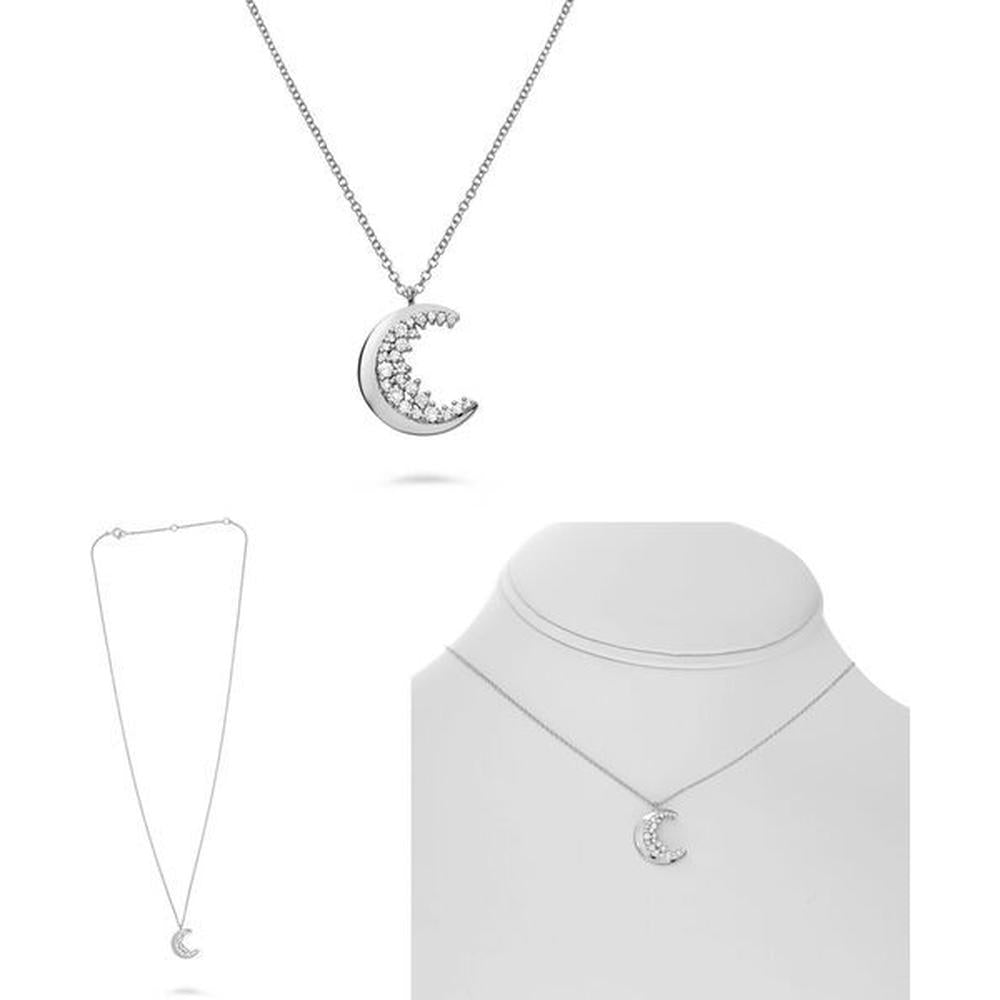 Roman & Jules - 14K White Gold Diamond Crescent Moon Necklace - 0.23 Carat Total Diamond Weight
