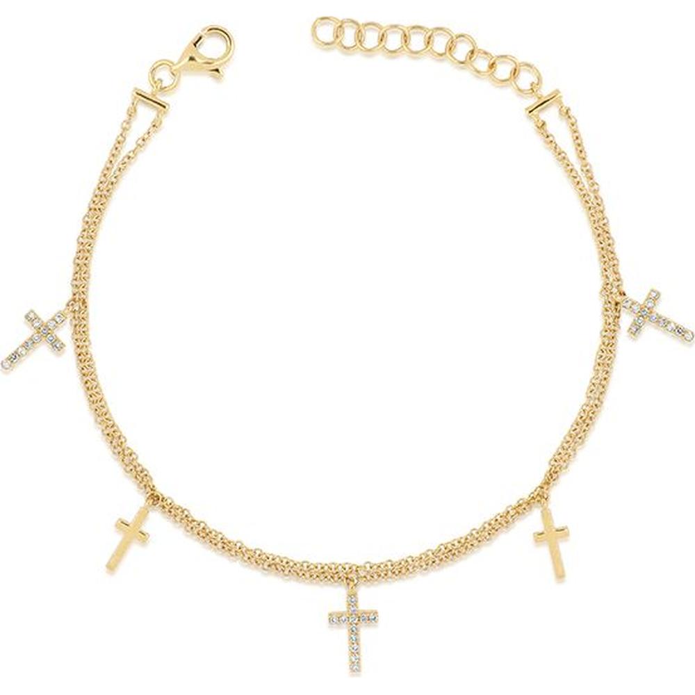 Roman & Jules - 14K White Gold Diamond Cross Bracelet with 0.11 Carat Total Diamond Weight